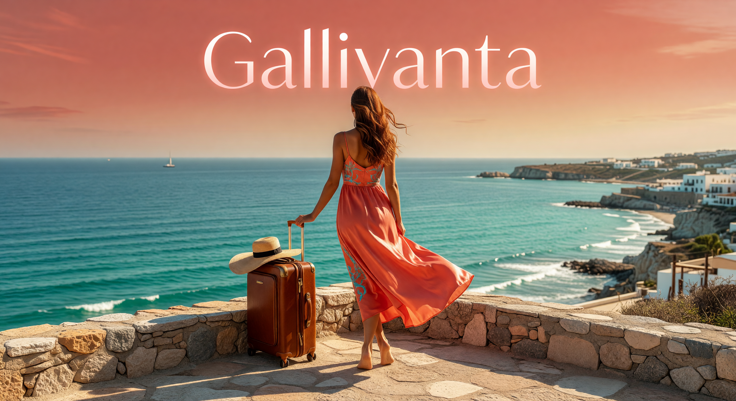 Solo female travel tips hero image with a stylish woman overlooking the sea at sunset