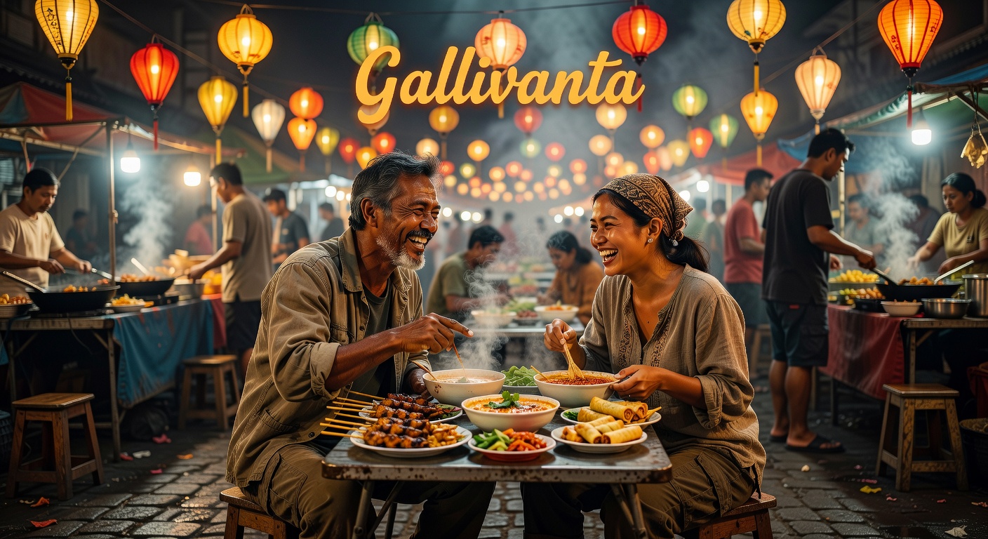 Romantic remote-work travel scene