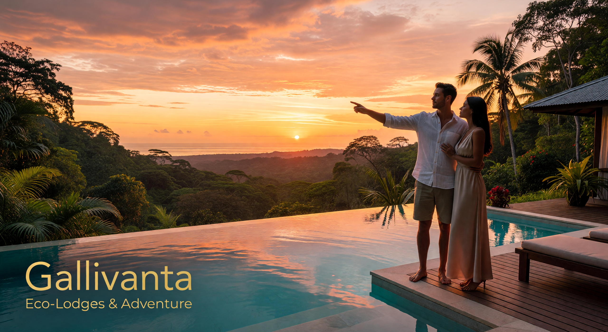 Costa Rica eco lodge infinity pool at sunset for Costa Rica date spots