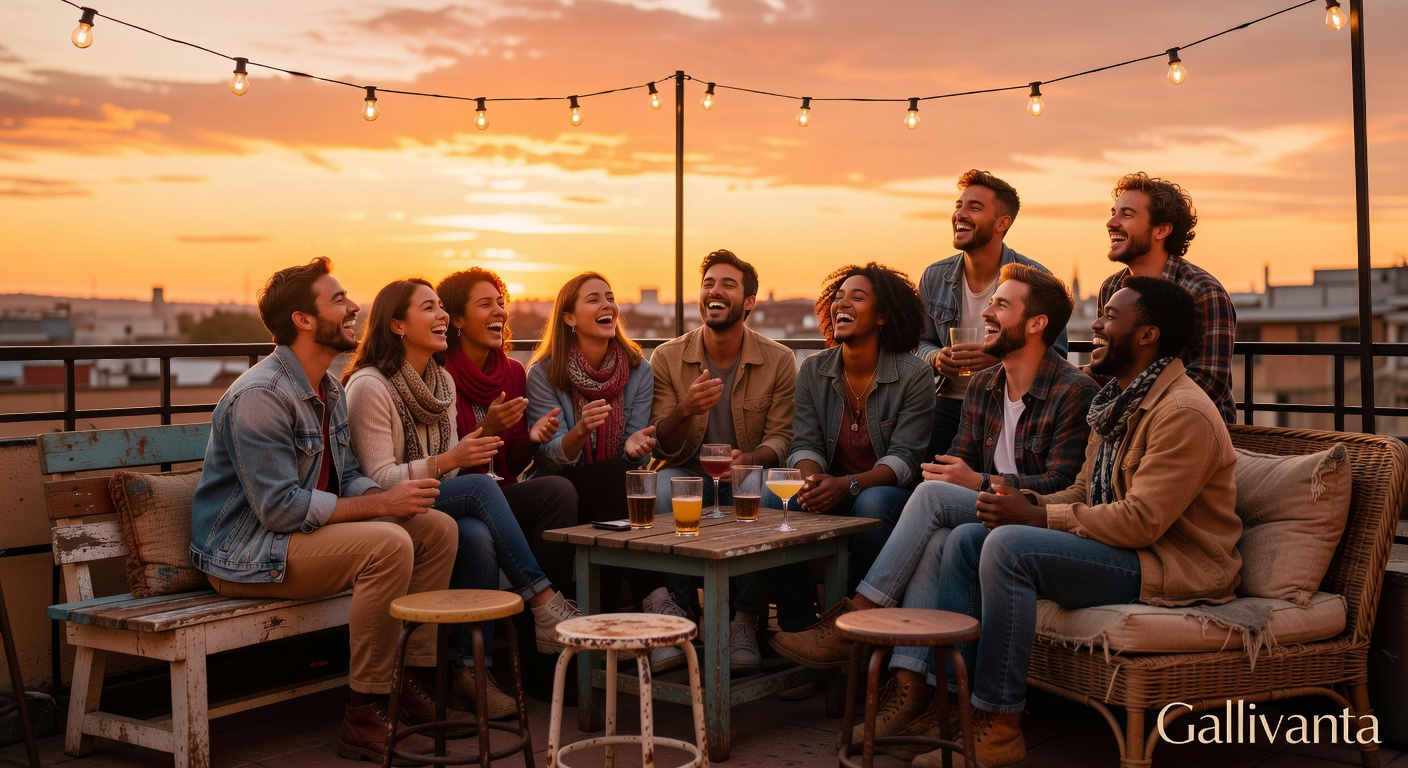 Solo travelers socializing in a vibrant hostel common room