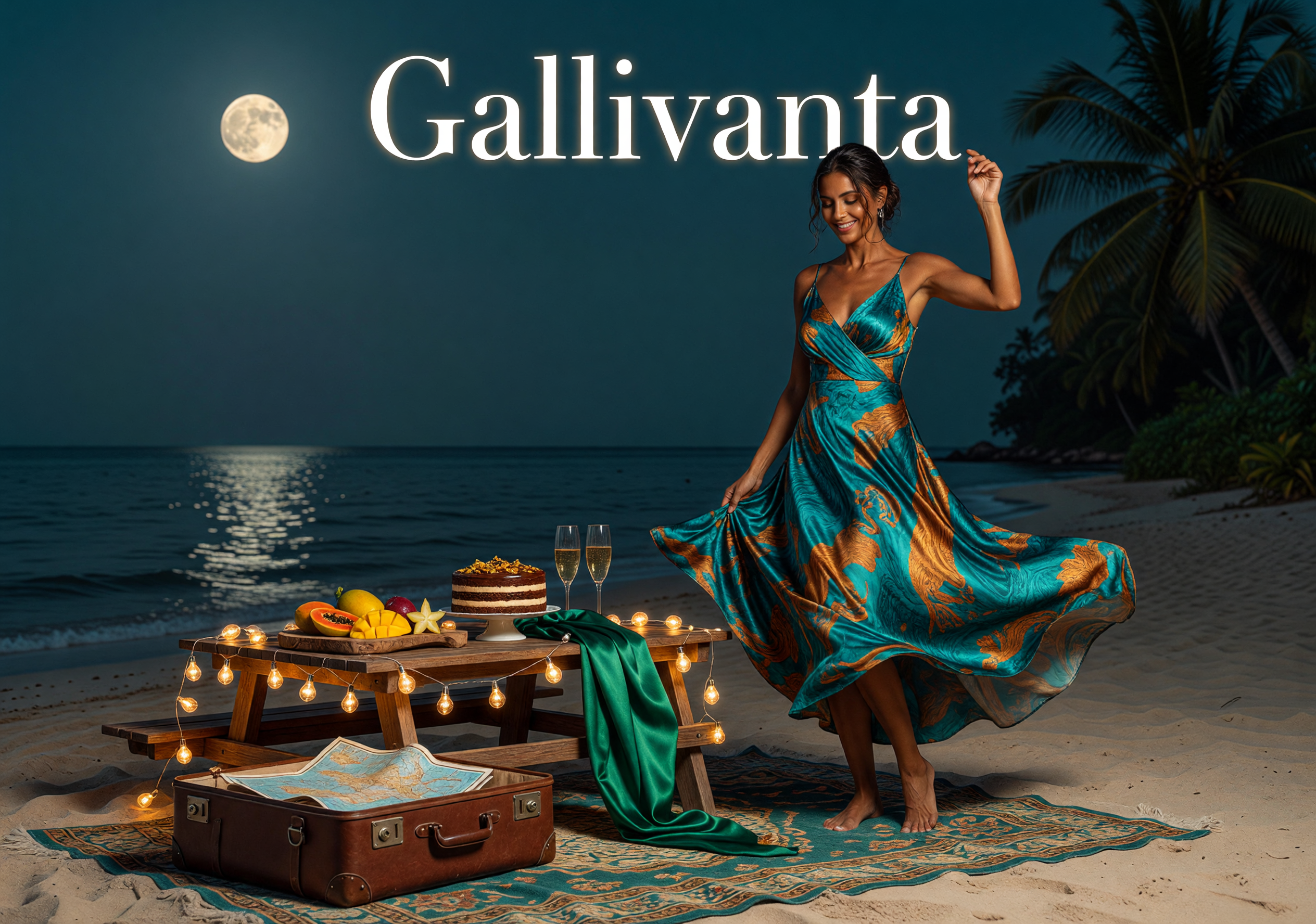 Solo female travel romance beach picnic under moonlight