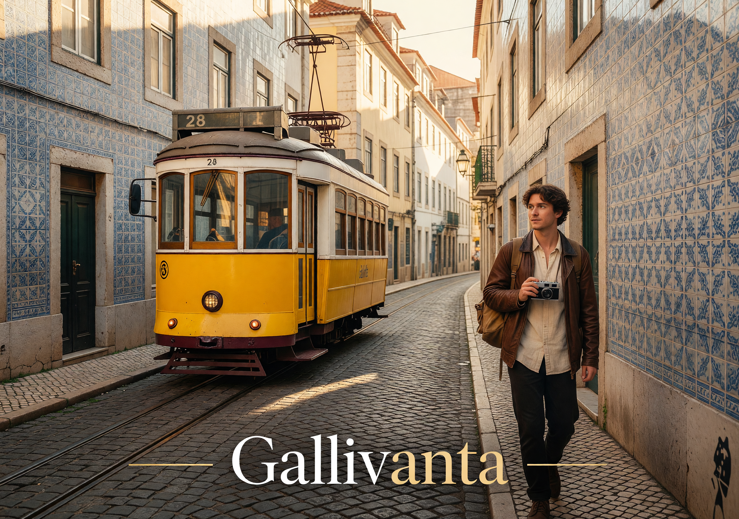 Classic Lisbon tram ride scene for a playful city date