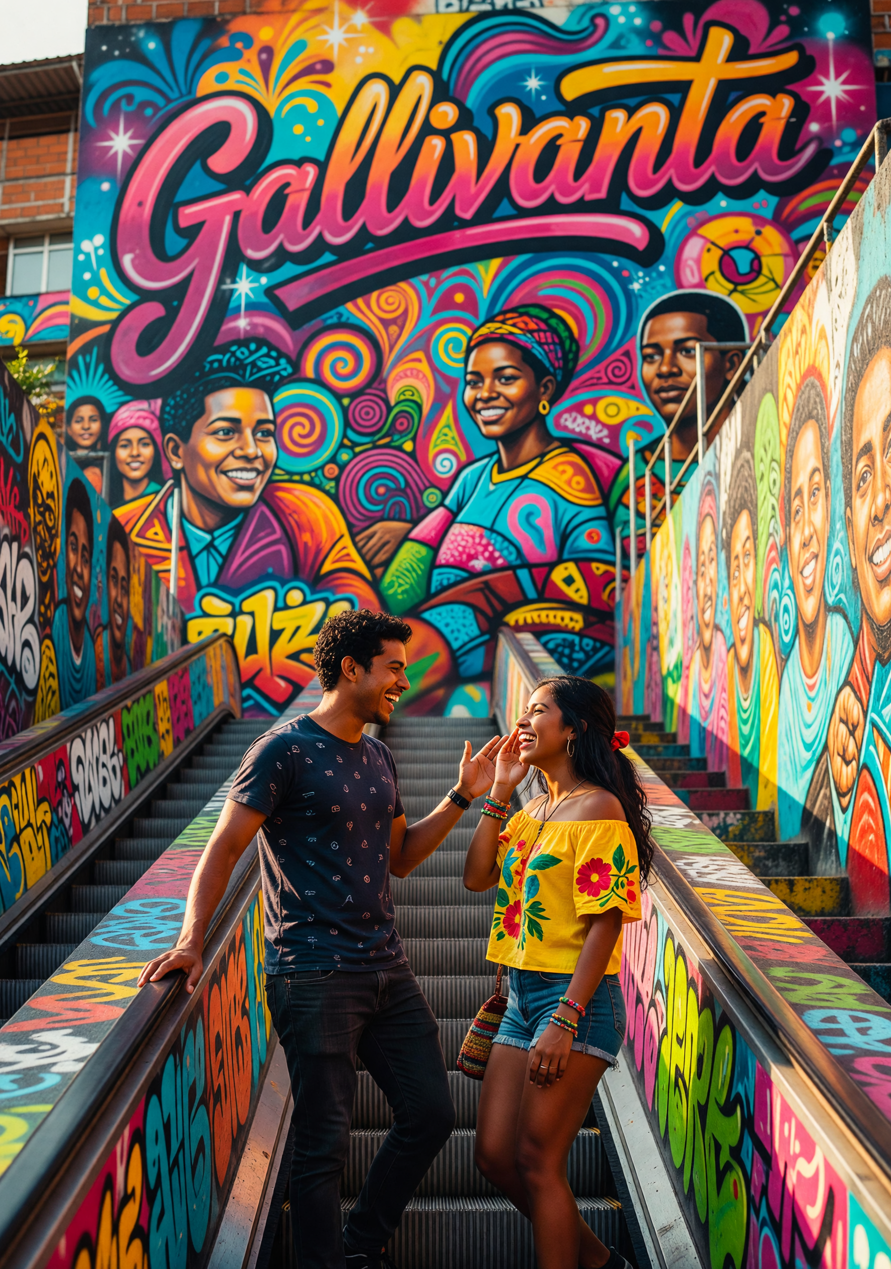 Comuna 13 colorful Medellin street art date scene