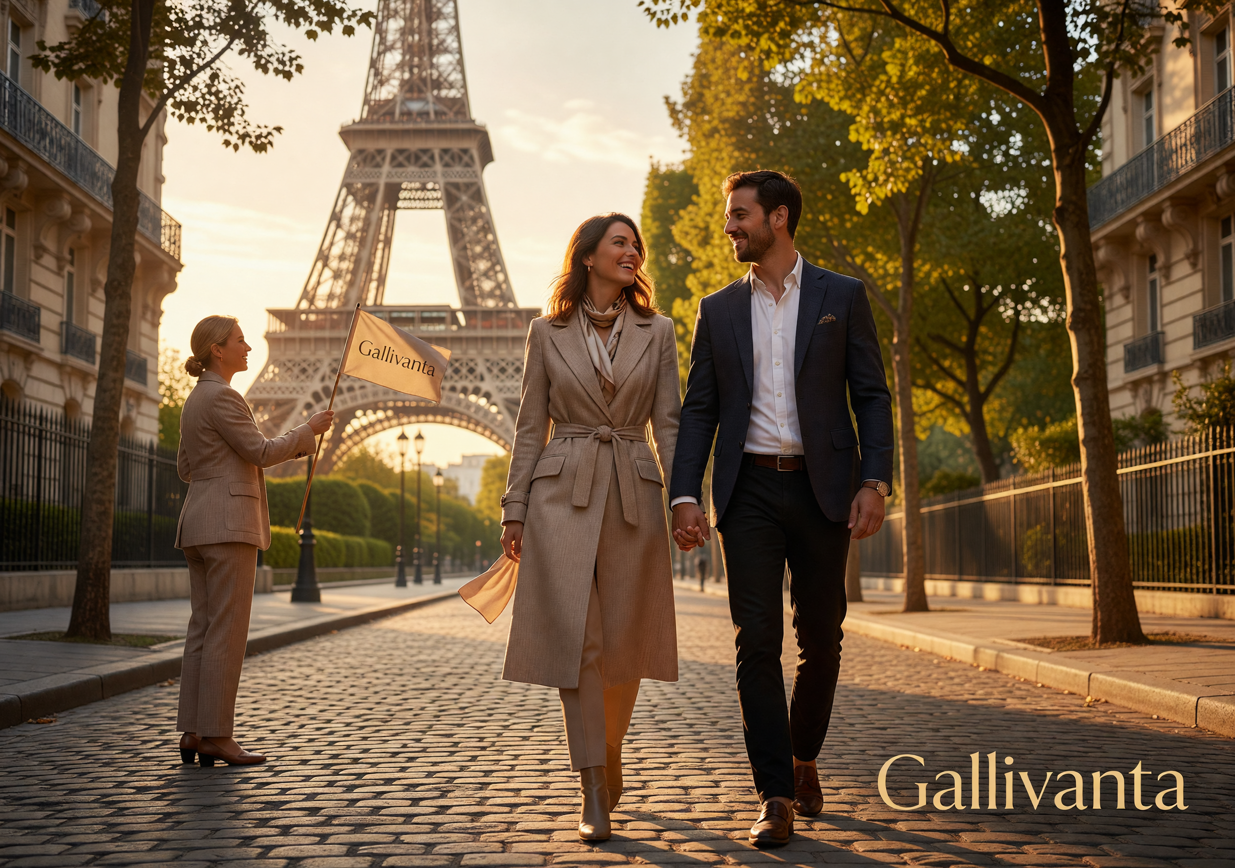 Travelers building trust during an active city or adventure outing with Gallivanta overlay