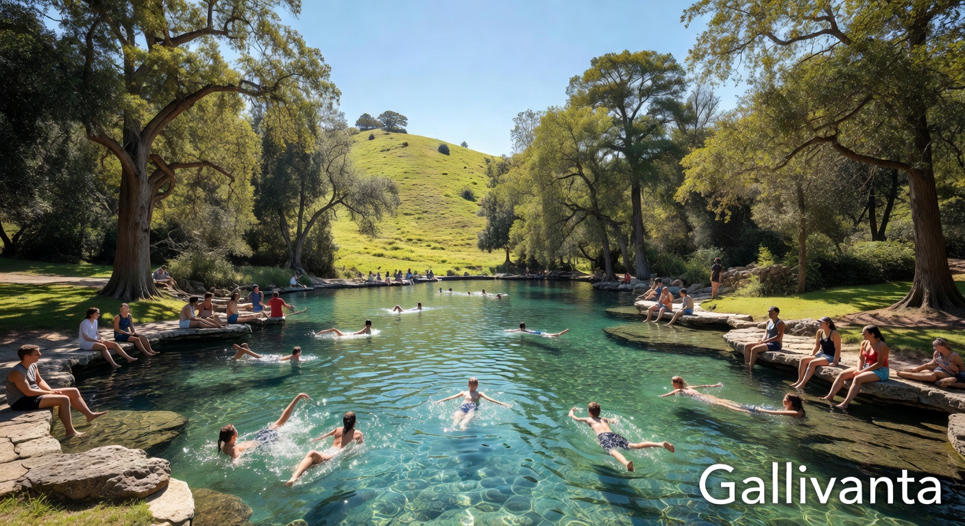 Swimmers relaxing in Austin's Barton Springs natural spring pool.
