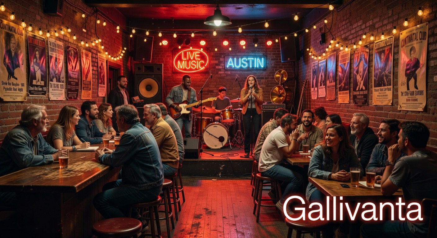 Live band performance in a classic Austin music venue.