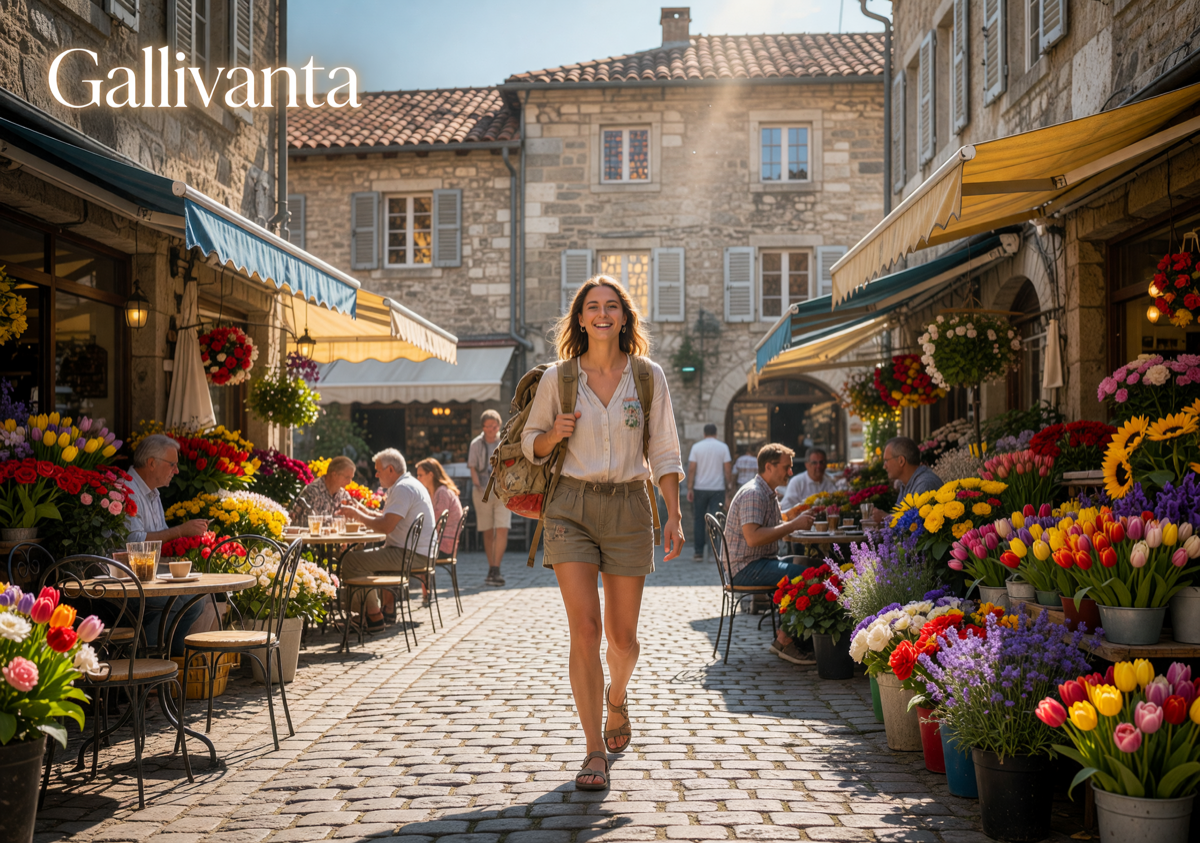 Woman exploring European market street