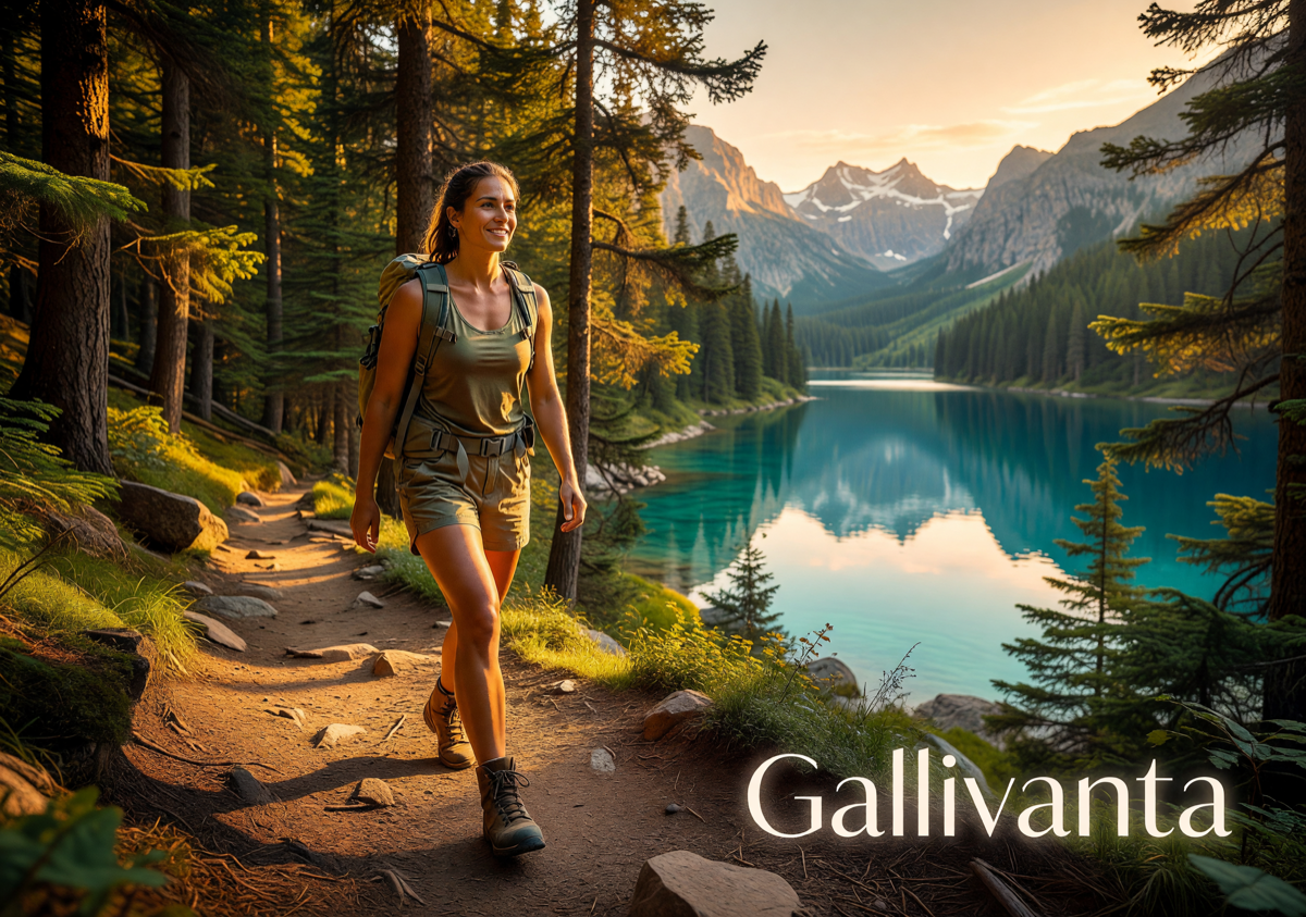 Mountain hiking trail with lake