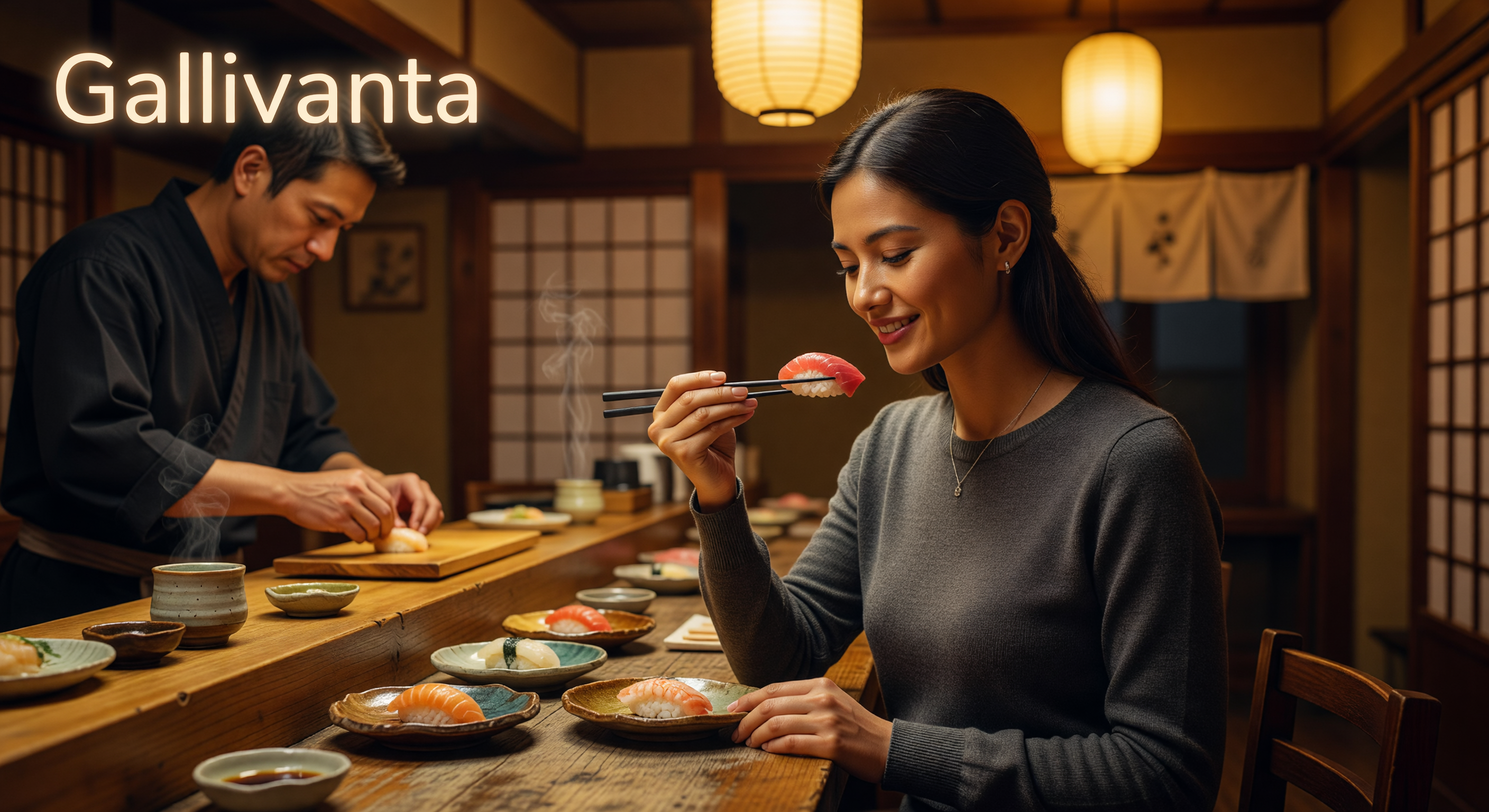 7 Safest Solo Travel Destinations for 2026: Tested by Real Travelers 2 Solo woman dining confidently in a Tokyo ramen counter scene with Gallivanta branding.