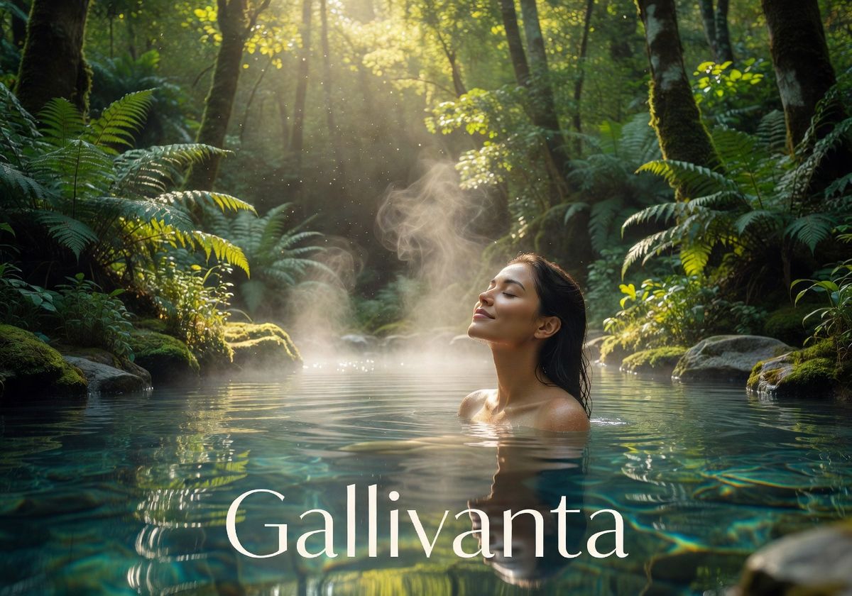 Solo traveler relaxing in a natural thermal bath or spa