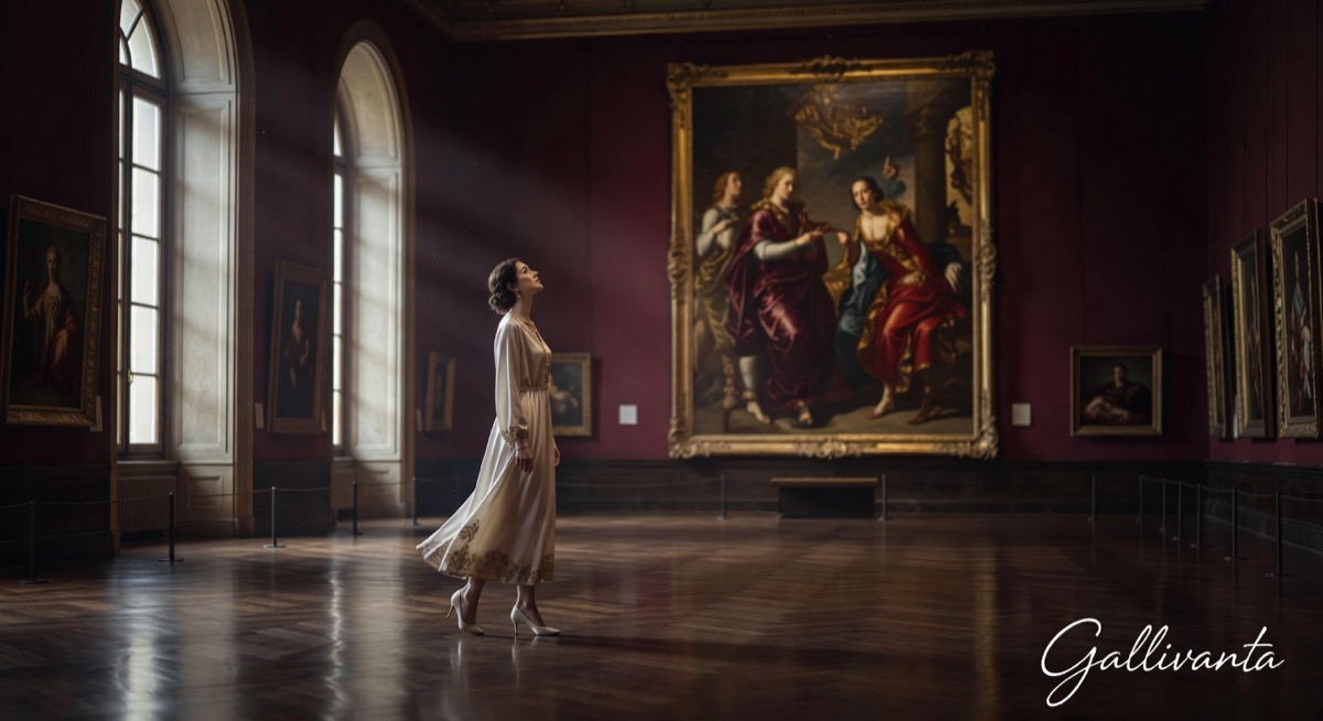 Solo traveler walking a misty forest trail in the Scottish Highlands