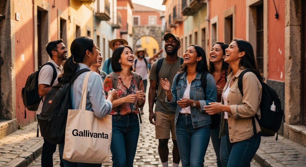 Solo travelers chatting on a city walking tour using easy conversation starters.