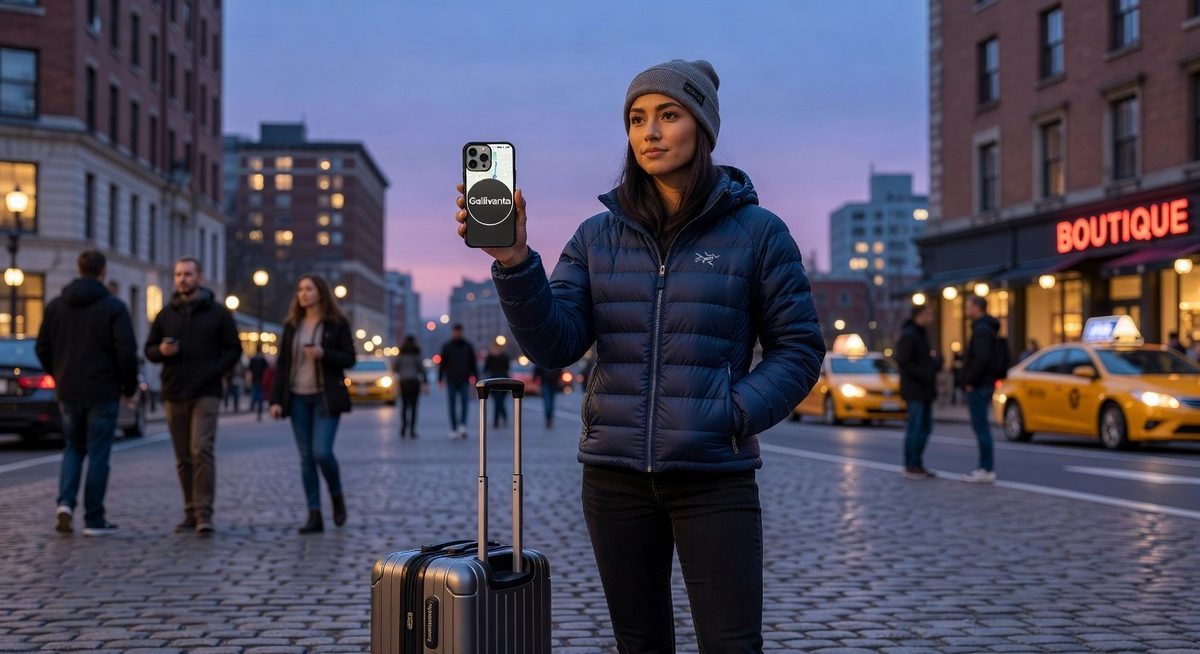 Solo traveler using safety habits before meeting new travelers abroad.