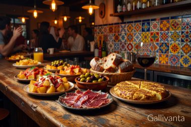 "Solo travelers sharing tapas and conversation at a Barcelona market, a top spot for meeting people while traveling alone"