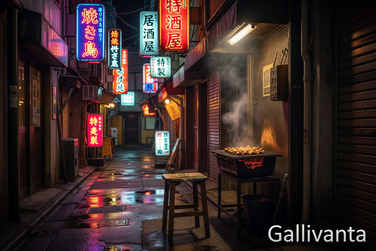 Solo traveler experiencing Tokyo's neon nightlife and street food culture
