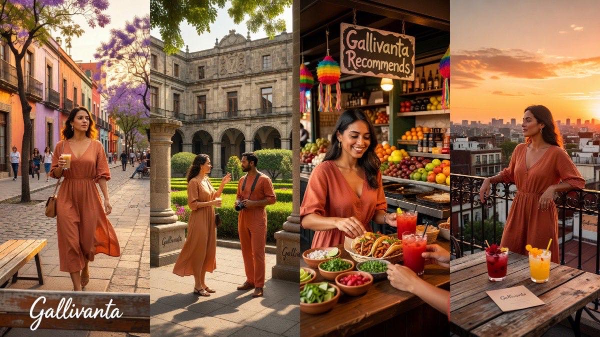 Solo traveler exploring Mexico City solo date spots in Roma Norte at golden hour.