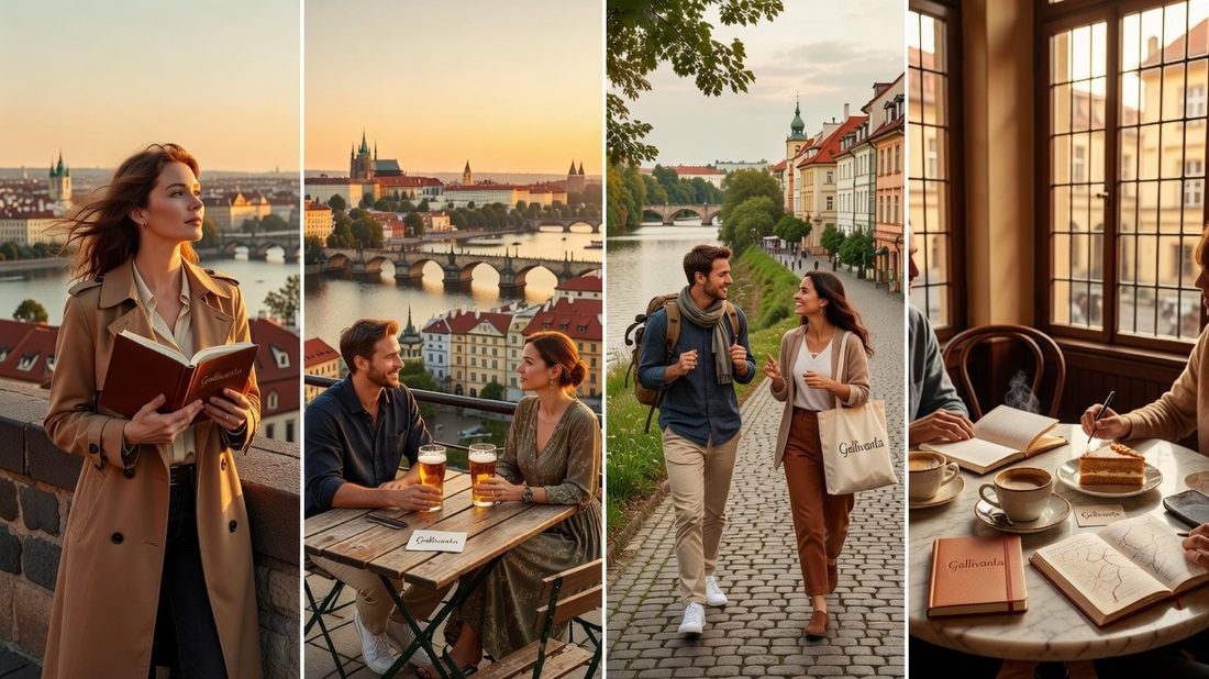 Solo traveler overlooking Prague rooftops for a romantic Gallivanta travel dating guide.
