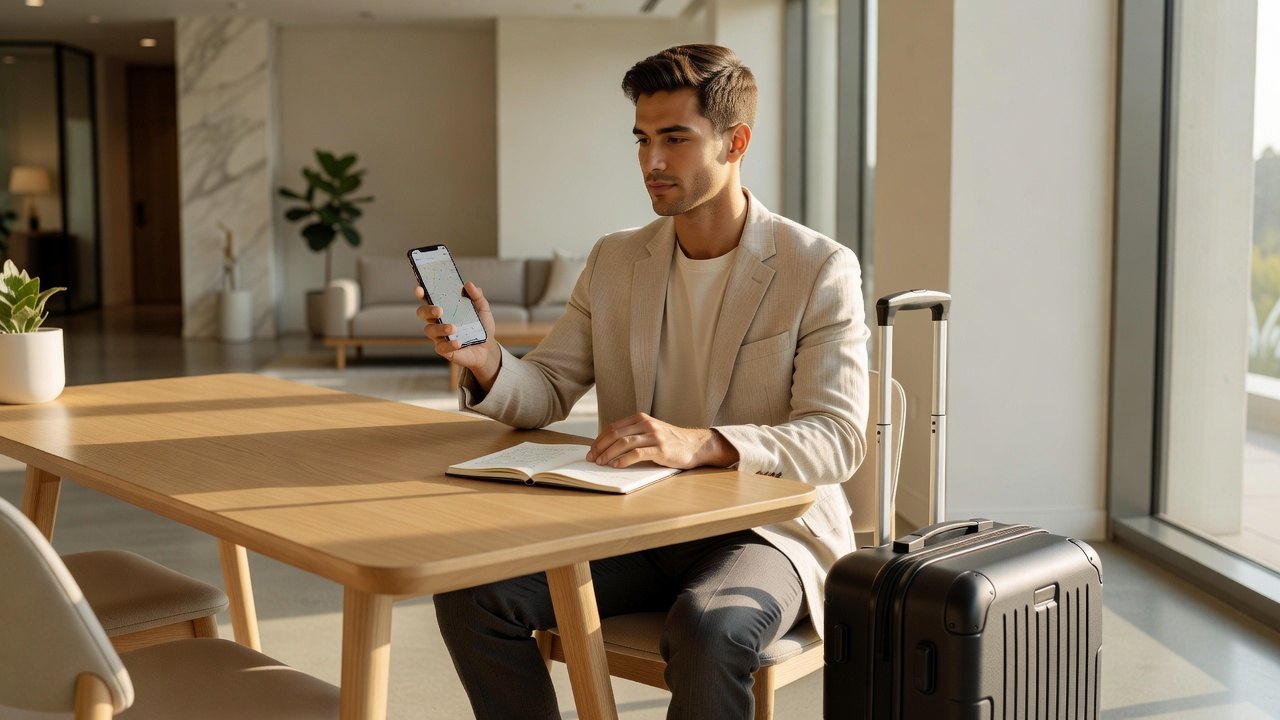 Solo traveler reviewing a safety plan before a travel date.